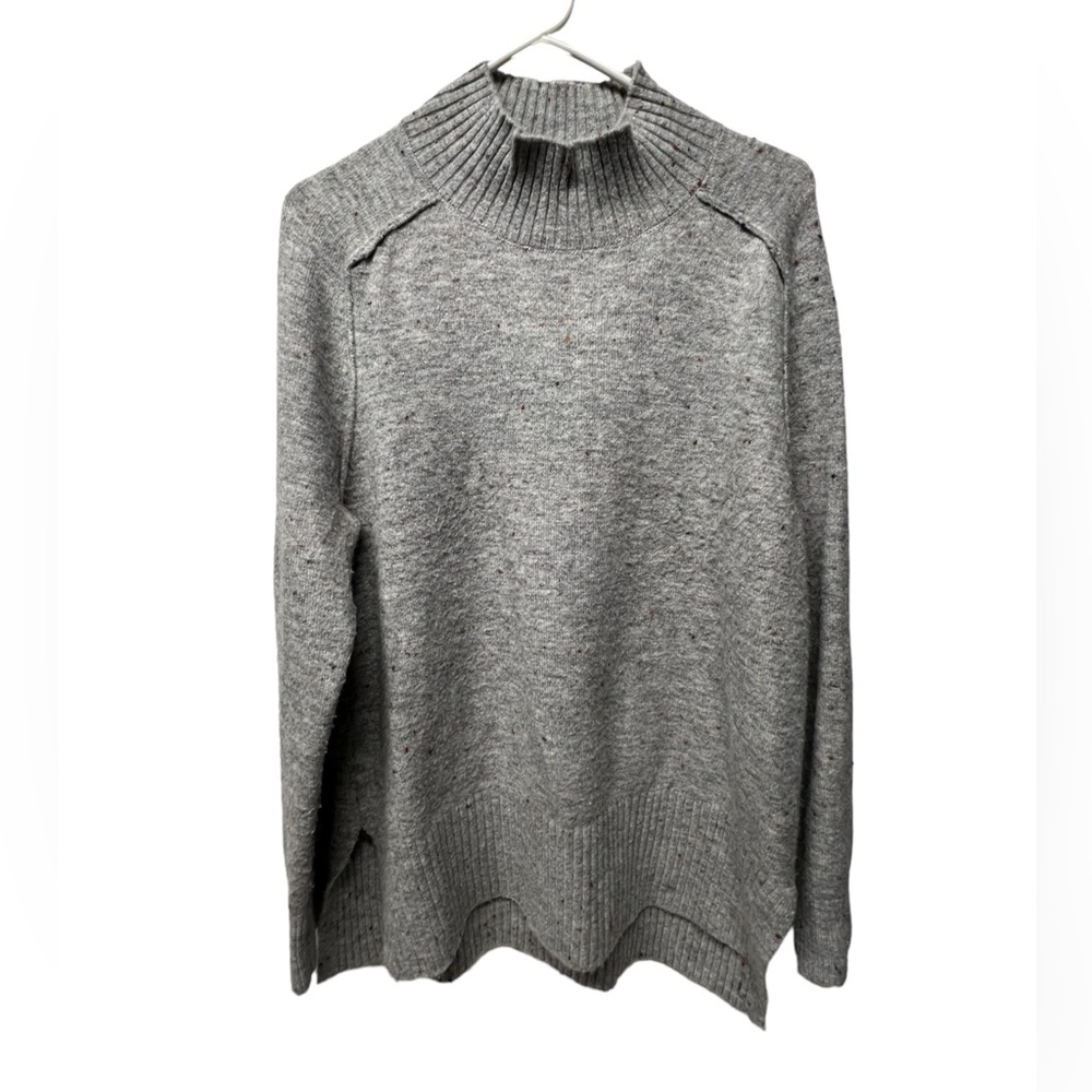 LOFT mock funnel neck gray speckled knit turtleneck sweater size medium basic